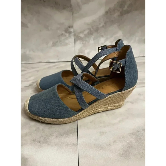 Talbots Lyndsay Strappy Eyelet Espadrilles Wedges Size 8 Sandals Light Denim - Picture 3 of 7